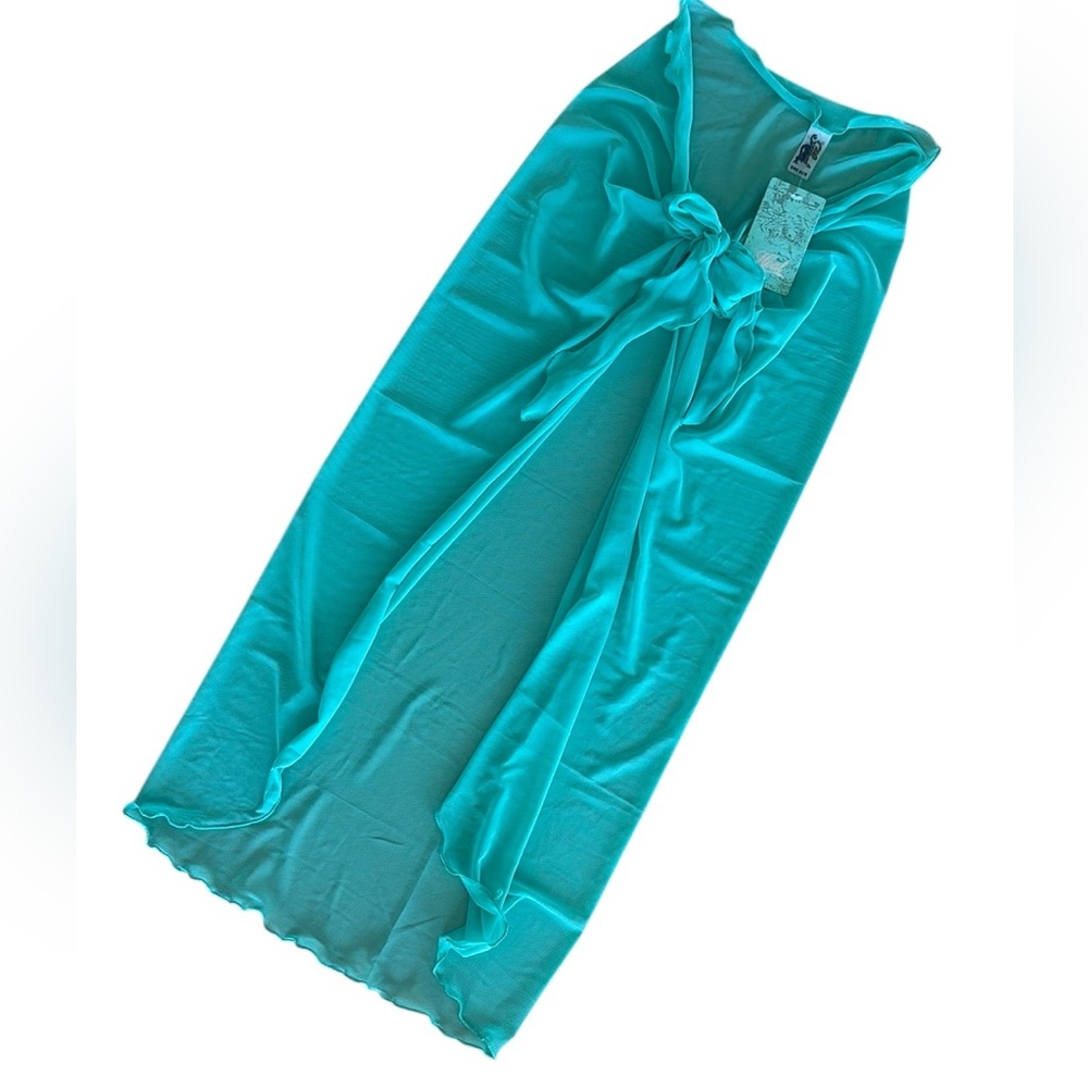 Turquoise Sheer Wrap Skirt beach swim cover up
